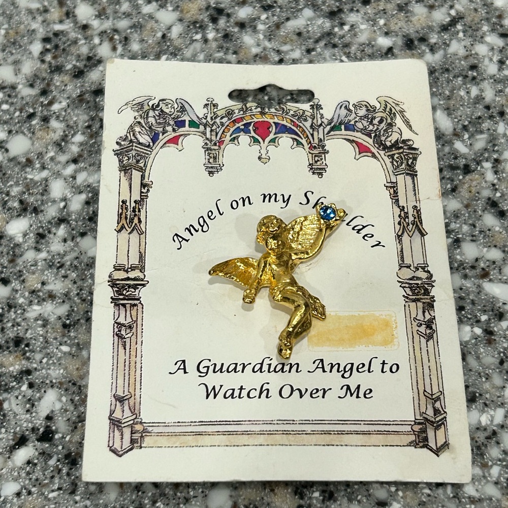 Guardian Angel Pin w/ Small Blue Stone